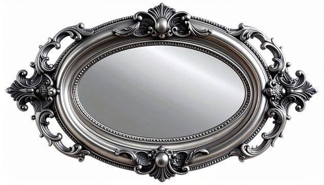 Ornate oval mirror with decorative silver frame