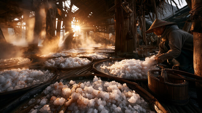 AI generator images of The process of boiling natural wood pulp to produce paper, such as bamboo pulp paper, is based on traditional knowledge.