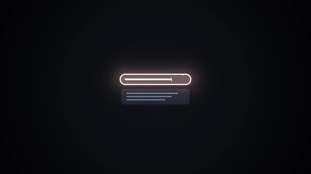 Animated glowing search bar UI element on dark background, representing online data input, web browsing, digital technology, and user interface interaction for modern applications.