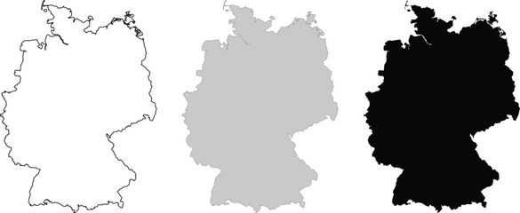 Outlines, grey silhouettes and black silhouettes of germany map © Shamim