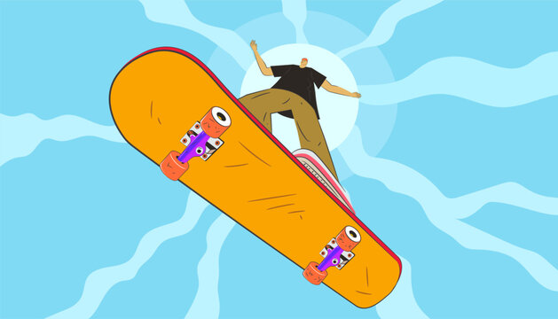 A man performing to play skateboarder. A trendy doodle art and abstract cartoon character.