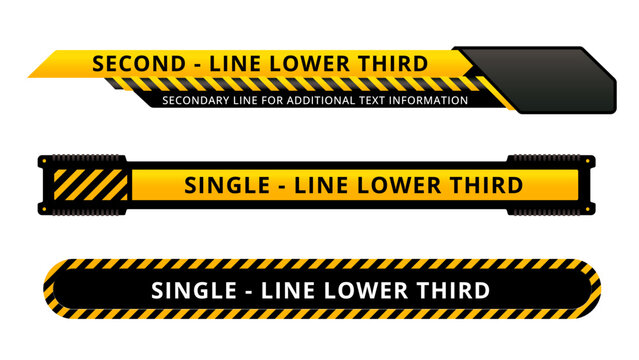 Set of lower third or television news bar design with industrial warning line striped template.