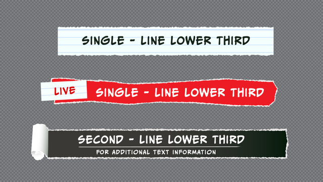 Set of lower third or television news bar design with torn paper edge template.