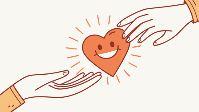 Hands sharing a smiling heart symbolizing love, kindness, care, support and emotional connection between people