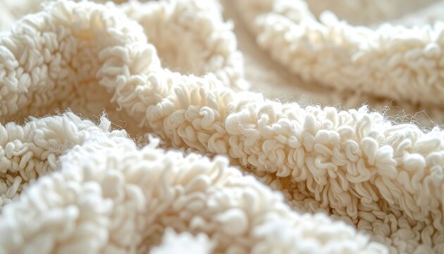 Fluffy cream boucle sherpa wool fabric with soft cozy texture