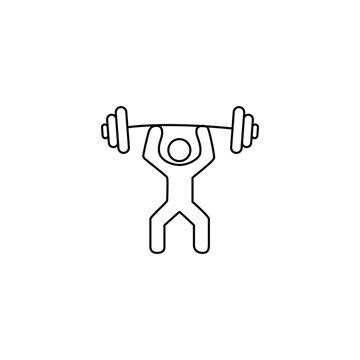 weight lifting line icon showing a strong athlete raising a barbell, ideal for fitness, gym, workout, and sports