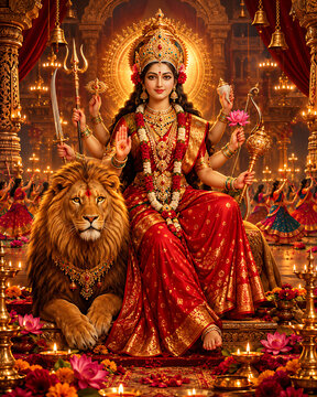 Navratri Durga Pooja Dandiya Garba Celebration with Traditional Festive Decorations