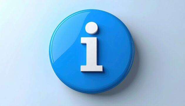 Blue information icon with white letter i on circular button for signage design