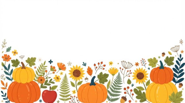 Autumn Pumpkin Floral Border