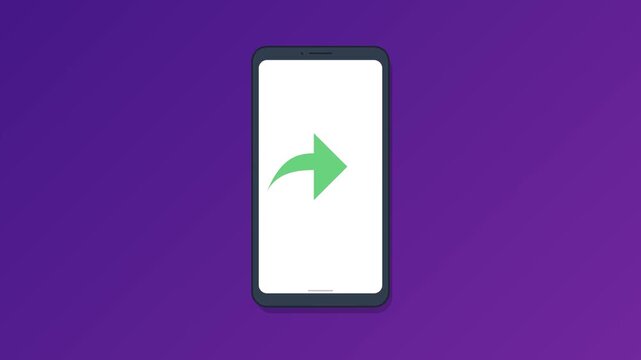Smartphone displaying animated heart, speech bubble, and share icon for social media interaction on purple background.