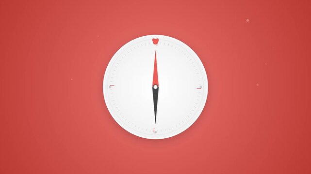 Stylized Compass Needle Pointing Towards Red Heart Icon on Soft Crimson Gradient Background