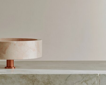 Honed marble basin with a crisp mitred edge and brass fixture, showing smooth matte textures for luxury interior and sanitaryware design