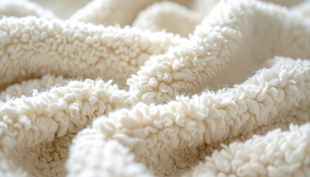 Fluffy cream boucle sherpa wool fabric with soft cozy texture