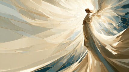 Obraz premium Elegant Angel Messenger Descending in Luminous Stained Glass Light, Christian Memorial and Sympathy Art