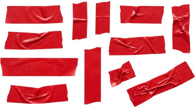 Glossy Red Adhesive Tape Strips Scattered Set PNG Photo - red tape, glossy tape, adhesive tape, tape strips, tape collection, tape set, torn tape, crumpled tape, tape texture, tape mockup, tape