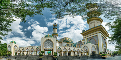 Grand mosque Islamic Center NTB in Mataram with domes and minarets Lombok Indonesia © jovannig