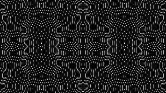 Abstract monochrome wavy lines pattern background with optical illusion and symmetrical design elements
