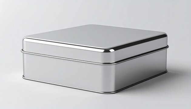 Blank rectangular metallic silver tin box for packaging mockup