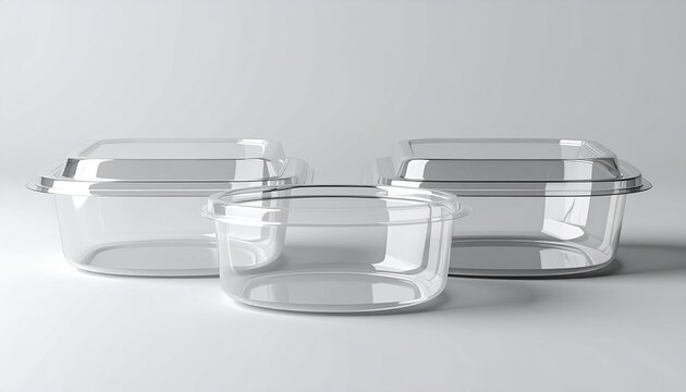 Three clear plastic clamshell bakery containers for food packaging