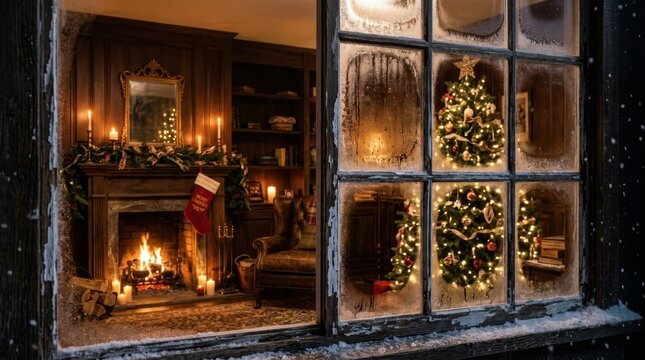 Cozy Christmas Fireplace Interior