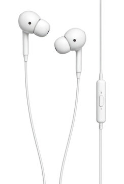 PNG Sleek white wired earphones design.