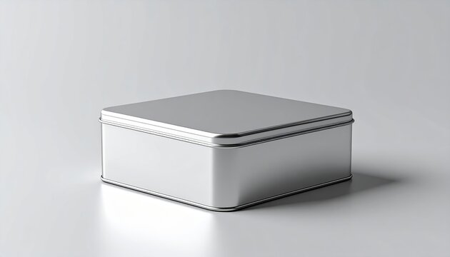 Blank rectangular metallic silver tin box for packaging mockup
