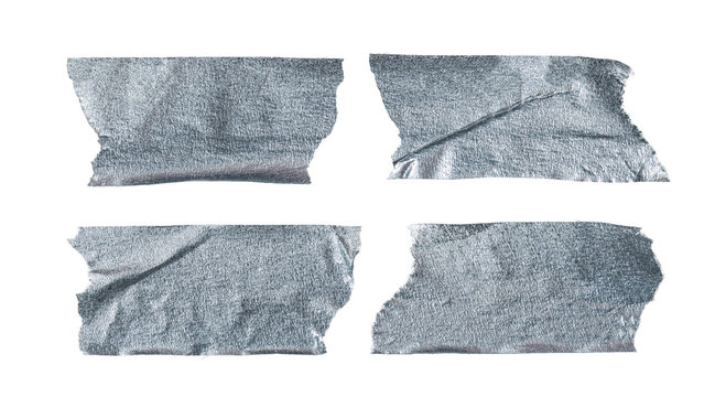 Silver Tape Pieces, Isolated Collage Elements on Transparent Background