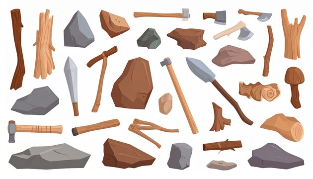 Ancient prehistoric stone, bone and wooden tools collection