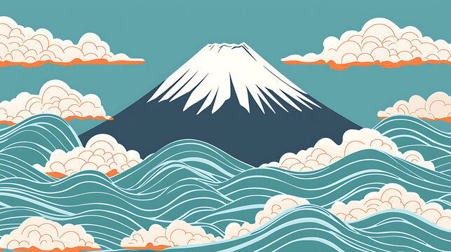 A mountain with snow on top is in the middle of a body of water