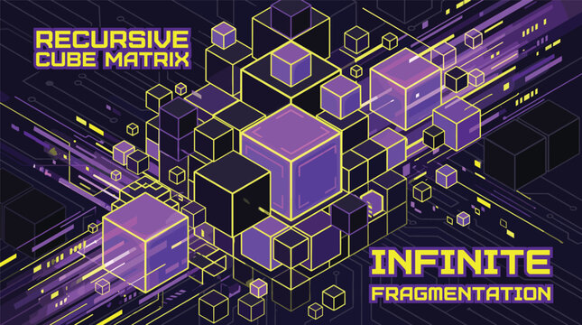 Isometric cube matrix with glowing lines creates an abstract geometric pattern