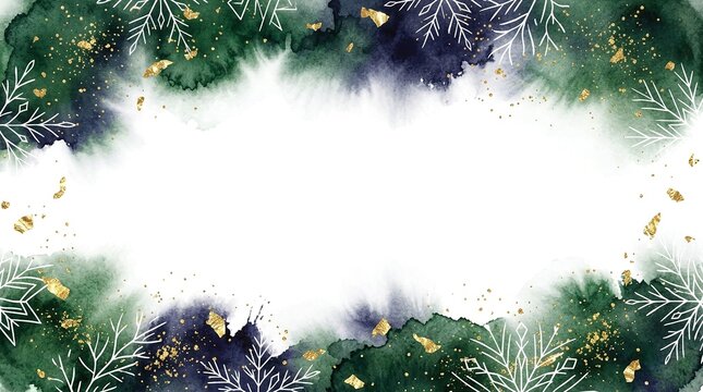 Christmas wreath with greens and gold accents on a white background  