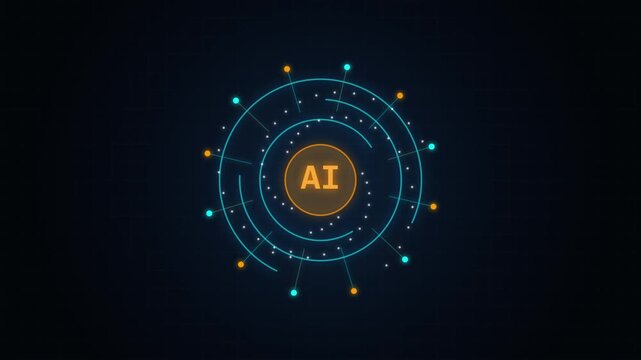Data processing technology animation with rotating circular lines and glowing connection