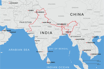 Map of india and surrounding countries in south asia © Shamim