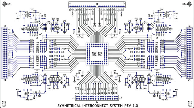 Symmetrical Interconnect System Rev 1.0 Electronic Circuit Board Schematic vector illustration