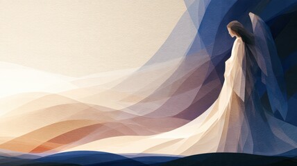 Obraz premium Stained Glass Angel at Dawn, Christian Sympathy and Memorial Illustration with Gentle Light and Hopeful Atmosphere
