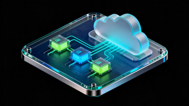 Blue cloud and electronic circuits on a transparent chip