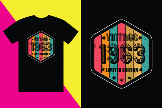 Retro 1963 limited edition graphic vector for t-shirt print, apparel, and branding design
