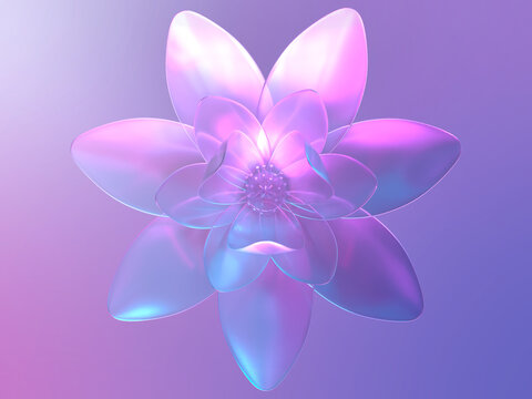 クリスタルの蓮の花が輝く幻想的な3Dイラスト