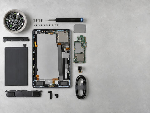 Modular Electronics Repair Flat Lay with Copy Space