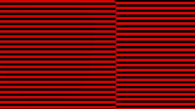 Fascinating red and black horizontal striped optical illusion pattern showing abstract graphic design background elements