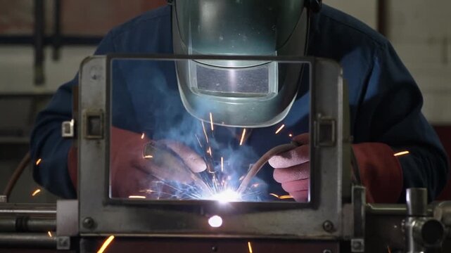 Welding glow pulsing behind a screen