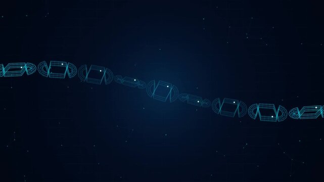 Futuristic wireframe cubes connected in space with glowing dots