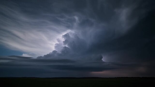Lightning flickering behind heavy cloud
