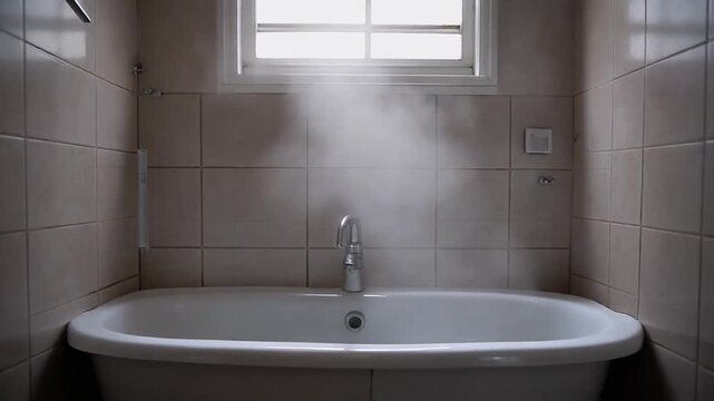 Steam rising from a bath in a bathroom