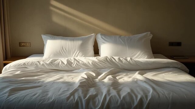 Sunlight moving across white bed linen