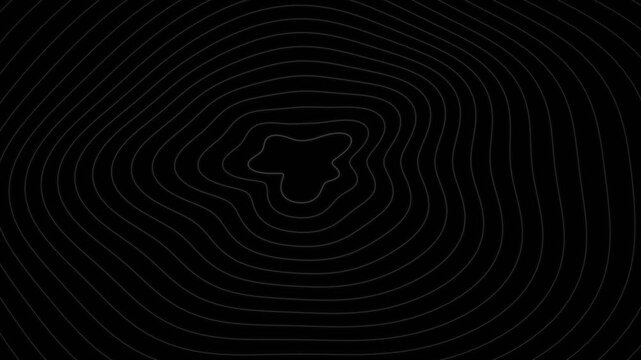 Minimalist black topographic map lines pattern design with concentric abstract wave contours and dark background
