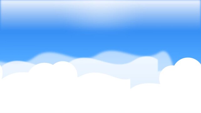 Vibrant blue sky with fluffy white cartoon style clouds in graphic design format