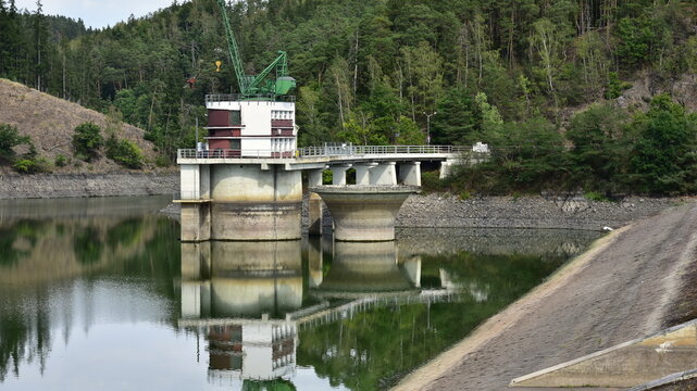 low level of water in dam Hracholusky in Czech republic