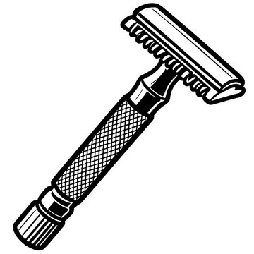 Safety razor blade shaving tool barber men grooming vintage retro accessory personal care face hygiene metal handle implement sharp graphic element symbol