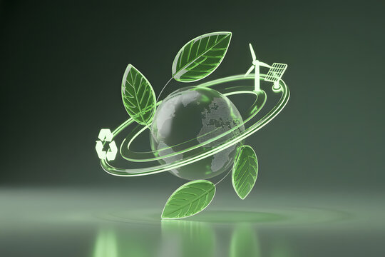Sustainable earth with renewable energy symbols